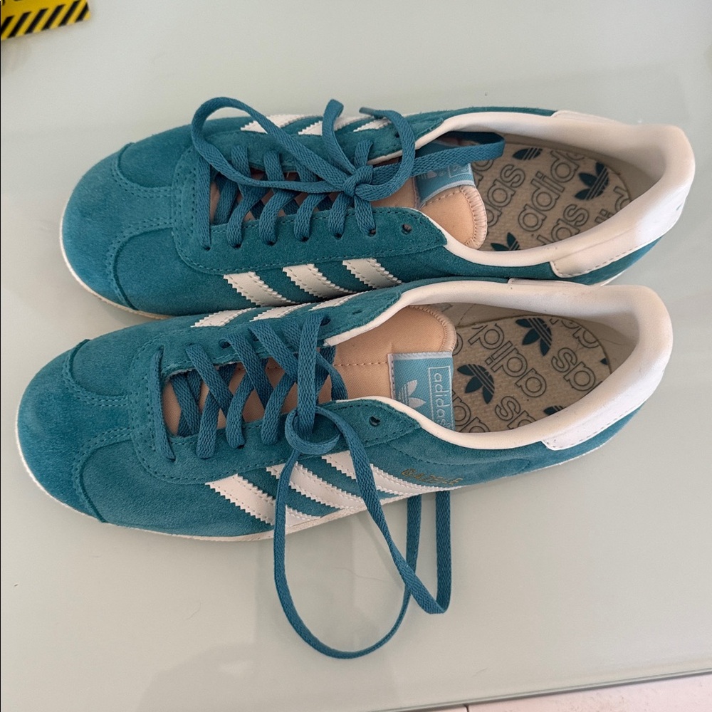 Adidas Turquoise Suede Gazelle Sneakers with White Stripes